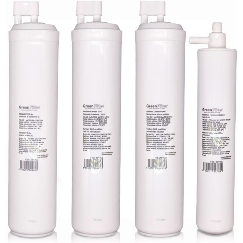 Kit de 4 filtres de rechange pour osmose inverse, marque Green Filter, type cs, avec post-filtre cs reminéralisante