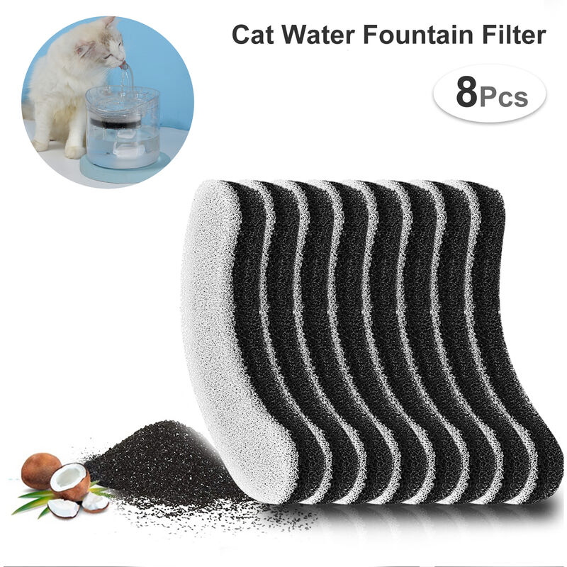 Filtres Pour 61Oz/1.8L Filtres De Fontaine D'Eau De Chat Transparents Pour Animaux De Compagnie Filtre A Charbon Actif Filtre, Noir Blanc, 8 Pcs