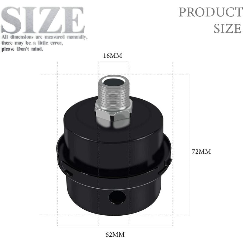 Image of Filtri aria per compressore BR-Vie 2 pezzi, 3/8' Silenziatore di ricambio per compressore d'aria senza olio con filettatura da 16 mm (metallo nero)
