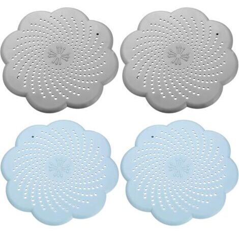 filtri di scarico universali in silicone, protezione per lo scarico in silicone, raccogli capelli per doccia e filtro per capelli per vasca da bagno, per lavello, cucina e doccia, 2 grigi e 2 blu
