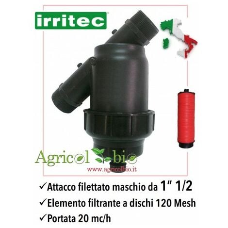 IRRITEC SPA Filtro a Y da 1" 1/2 - 20 mc/h - elemento filtrante a DISCHI 120 mesh - IRRITEC