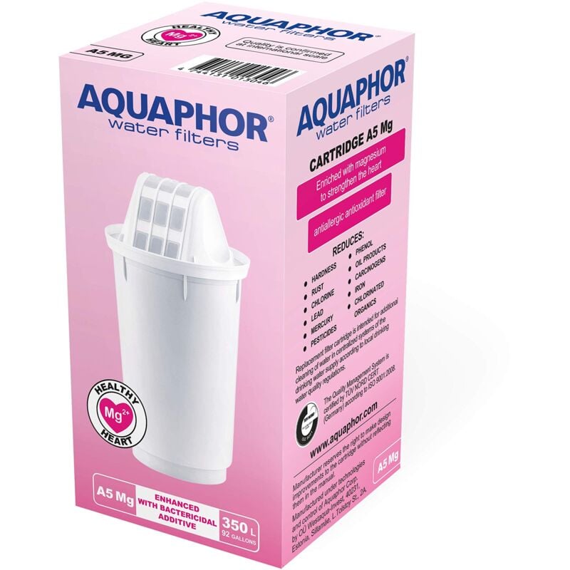 A5Mg - Cartucce di ricambio per filtro dell'acqua al magnesio, adatte a tutte le caraffe filtranti A5, 1 confezione, 350 l per filtro - Aquaphor