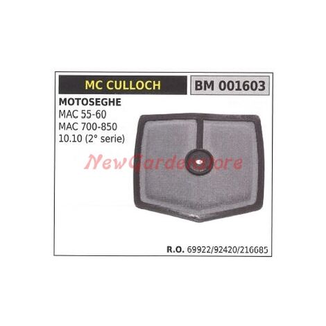 Filtro aria MC CULLOCH motosega MAC 55 60 700 850 10.10 (2° SERIE)  001603