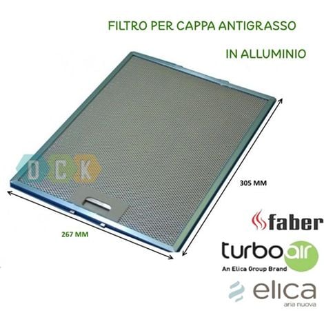 Filtro Cappa Alluminio Metallico 267 x 305 x 9 mm Elica Antigrasso Faber Ariston