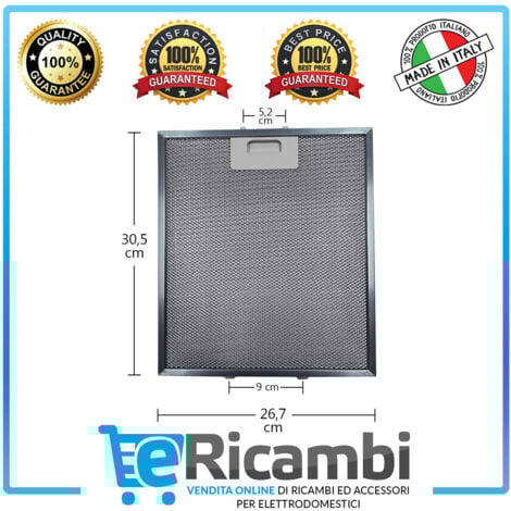 Filtro Cappa Cucina Elica Adattabile  Dimensioni: 267x305x9mm  Lavabile in Lavastoviglie, trattiene il 35% di Grassi in più  Prodotto Universale Facile da Sostituire