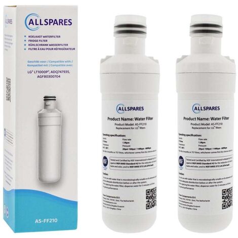 Filtro de agua AllSpares (2 unidades) para frigorífico compatible con LG LT1000P / AGF80300704 / ADQ74793501