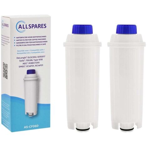 Filtro de agua AllSpares (2x) apto para cafeteras de la serie ECAM, filtro de repuesto para Delonghi DLSC002 / SER3017