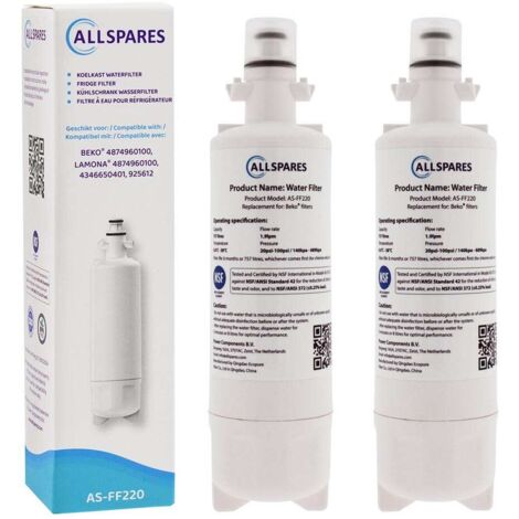 Filtro de agua AllSpares (2x) para frigorífico compatible con LG Beko 874960100