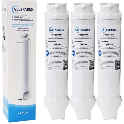 Filtro de agua AllSpares (3 unidades) para frigorífico compatible con AEG-Electrolux EWF02 / 8079467042