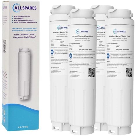 Filtro de agua AllSpares (4 unidades) para frigorífico compatible con Bosch, Siemens, Neff UltraClarity 11034151/11028820/KB1000