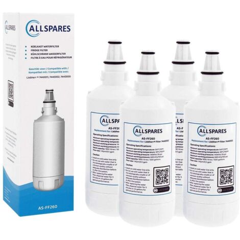 Filtro de agua AllSpares (4 unidades) para frigorífico compatible con Liebherr 7440002