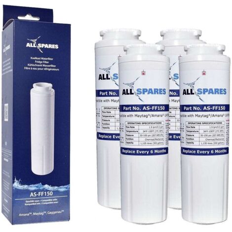 Filtro de agua AllSpares (4 unidades) para frigorífico compatible con Whirlpool UKF8001