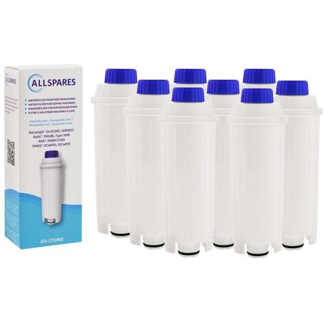 Filtro de agua AllSpares (8 unidades) apto para cafeteras de la serie ECAM, filtro de repuesto para Delonghi DLSC002 / SER3017