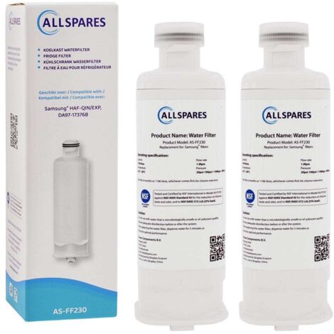 Filtro de agua AllSpares para frigoríficos (2 unidades) compatible con Samsung DA97-17376B