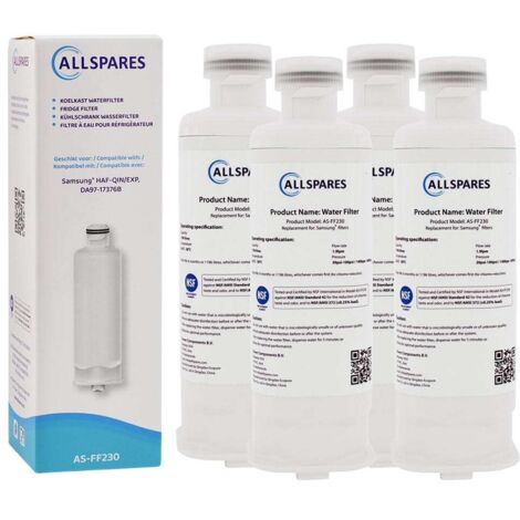 Filtro de agua AllSpares para refrigeradores (4 unidades) compatible con Samsung DA97-17376B