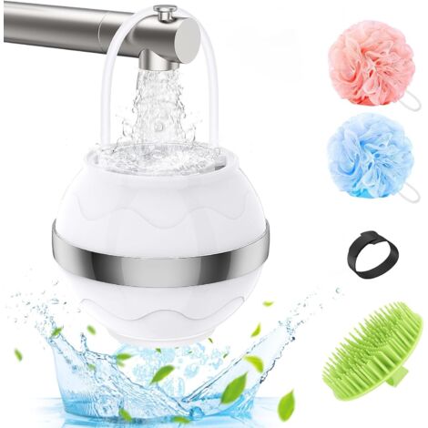 Filtro de baño para bebés y adultos, filtro de agua para bañera, elimina contaminantes para una piel, cabello y uñas más suaves, bola de ducha portátil y cepillo para champú, blanco