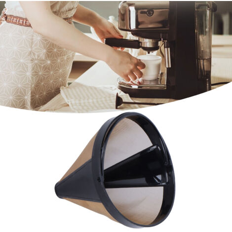 Filtro de café reutilizable de acero inoxidable y ABS color oro para cafeteras – modelo cónico con asa, dimensiones 123 x 58 x 85 mm, incluye 1 filtro.