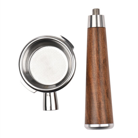 Filtro de café sin fondo de acero inoxidable de 58 mm con mango de madera – compatible con Gaggia Classic, Evolution Espresso, Classic New