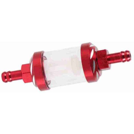 Filtro de combustible/aceite en línea de metal y vidrio, rosca de 8 mm, repuesto para motocicleta (rojo)