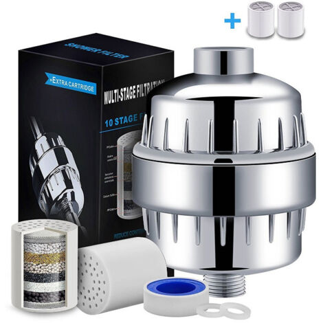 Filtro de ducha de 17 etapas para agua dura con vitamina C, elimina el cloro y el flúor - Contiene 2 cartuchos de filtro - Filtro para cabezal de ducha con flujo de agua constante