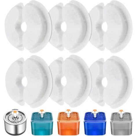Filtro de Fuente de Agua, 6 Piezas Fuentes para Gatos Filtros de Repuesto para Fuente Agua de Gato 2L & 2.5L/67 oz&84 oz, Carbón Activado de Algodón & Resina con Ttriple Filtración