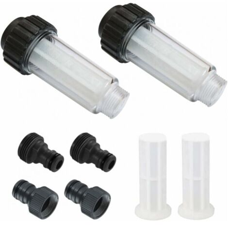 Filtro de manguera de jardín, 2 piezas de prefiltro de agua de 3/4 pulgadas, juego de filtros de agua con 4 elementos filtrantes y 2 conectores rápidos para limpiadores de alta presión, bomba de jardí