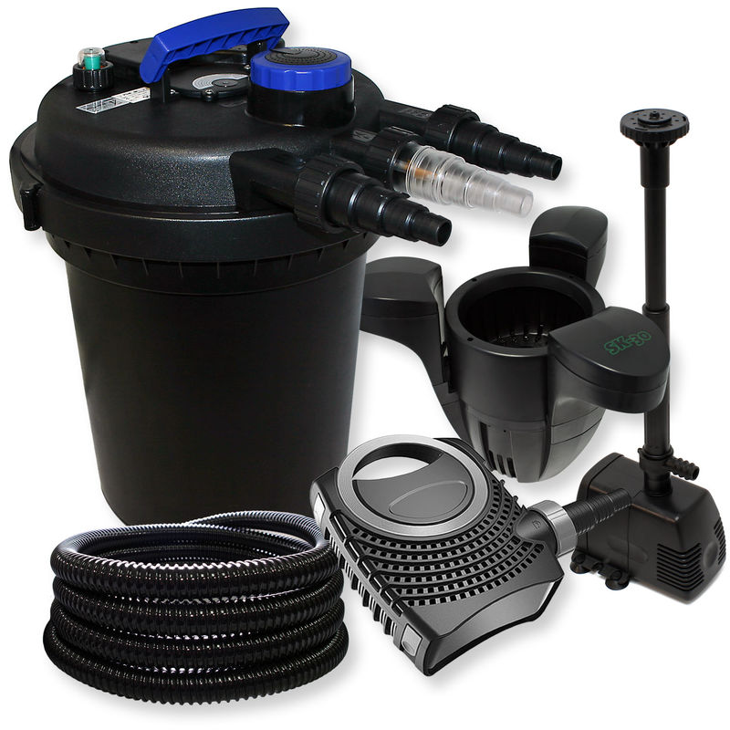 

Filtro de presión de 10.000 l filtro Clarificador UVC con 11 W 70 W bomba Fuente y skimmer jardin
