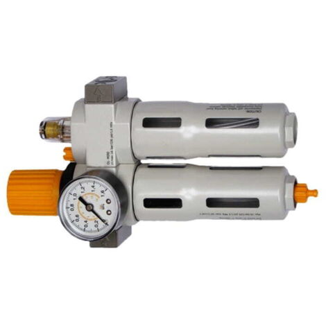 Filtro, deshumidificador, regulador y lubricador Awtools – Modelo OFR-OL-MIDI 1/2", ideal para sistemas neumáticos, con filtrado de aire, control de presión y lubricación integrada
