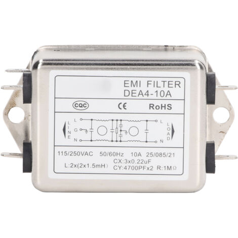 Filtro di linea, soppressore di rumore, filtro di linea, soppressore di rumore EMI, pulitore audio, CA, monofase, CA 115 V/250 V, 50/60 Hz, 10 A, tipo chip