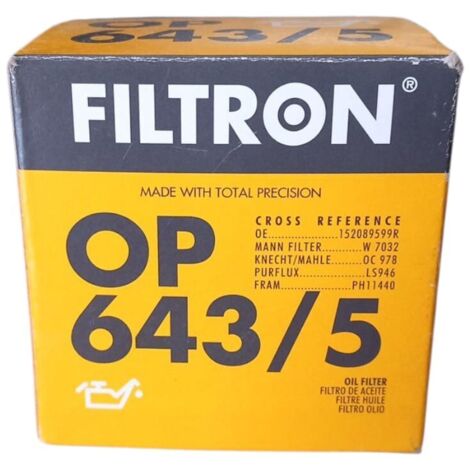 Filtro olio motore marca filtron codice filtro op 643/5