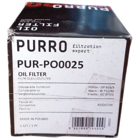 Filtro olio purro pur-po0025  ph11457  op616/3  wl7503  2357500  ft6087