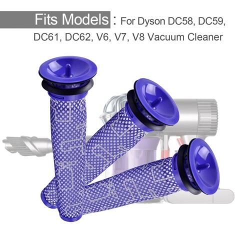 Filtro para aspiradoras inalámbricas Dyson V6, V7, V8, DC62 - Filtro premotor azul estándar, paquete de 3, lavable y reutilizable.