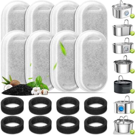 Filtro para fuente de gato, filtros de repuesto y esponjas de prefiltro para fuentes de acero inoxidable de 3,2 y 2 pulgadas (16 piezas)