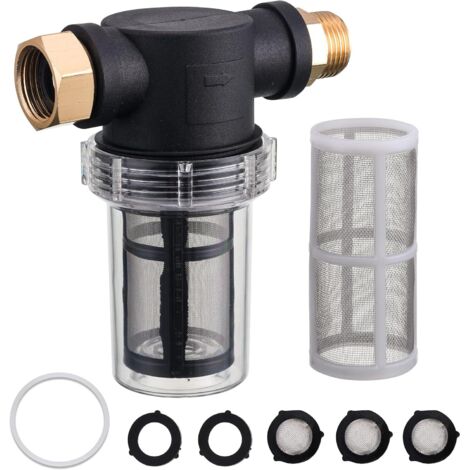 Filtro para manguera de jardín, accesorio de filtro de sedimentos para entrada de agua de hidrolavadora, filtro de agua en línea para manguera de jardín con malla de 40 y 100, paquete de 2 juntas tóri