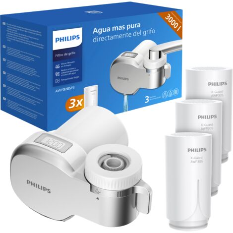 Filtro per acqua di rubinetto PHILIPS AWP3705P3 con display e contatore. 3 cartucce filtro incluse.