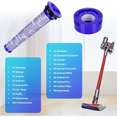 Filtro per aspirapolvere Dyson, filtri di ricambio per Dyson V8 V7 Absolute Animal Motorhead, 3 filtri post-HEPA, 3 pre-filtri, sostituisce i codici 965661-01 e 967478-01