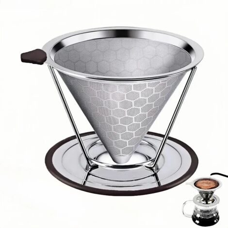 Filtro per caffè in acciaio inox, filtro senza carta, ideale per la preparazione di caffè artigianale, facile da pulire, con impugnatura antiscivolo.
