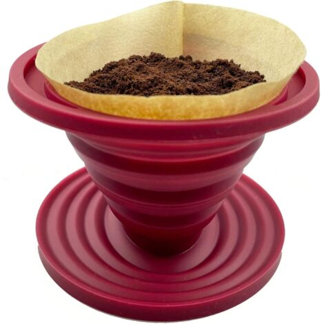 Filtro per caffè pieghevole per campeggio, portafiltro in silicone riutilizzabile per campeggio, rosso