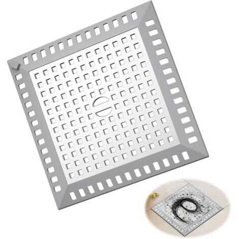 Filtro per capelli da doccia, 12,2 x 12,2 cm, filtro quadrato per lavabo, anti-intasamento, per bagno e cucina (argento)