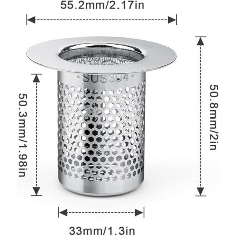 Filtro per capelli da doccia, set di 3 filtri per lavabo da bagno in acciaio inossidabile, filtro per tappo lavabo da 5,5 × 5 cm per balcone