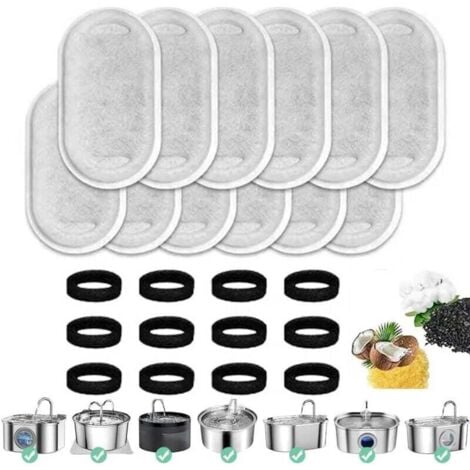 ODIPIE Filtro per fontana per gatti, 24 confezioni di filtri per fontana per gatti, 12 filtri al carbone e 12 spugne in schiuma, filtro in schiuma di ricambio per fontana per gatti.