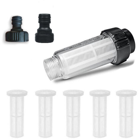 Filtro per tubo da giardino da 3/4" Filtro per acqua per idropulitrici con 5 inserti filtranti e 2 adattatori a connettore rapido Filtro per tubo da giardino per pompa da giardino