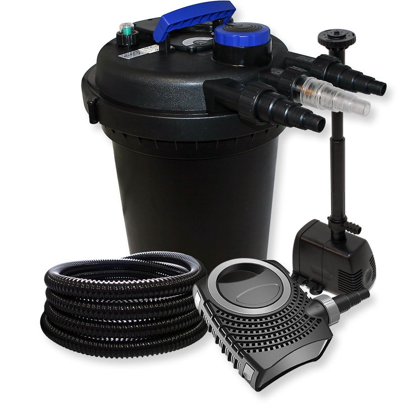 

Wiltec - Filtro presión de 10.000l filtro Clarificador UV con 11W 70W Bomba manguera y bomba para fuente