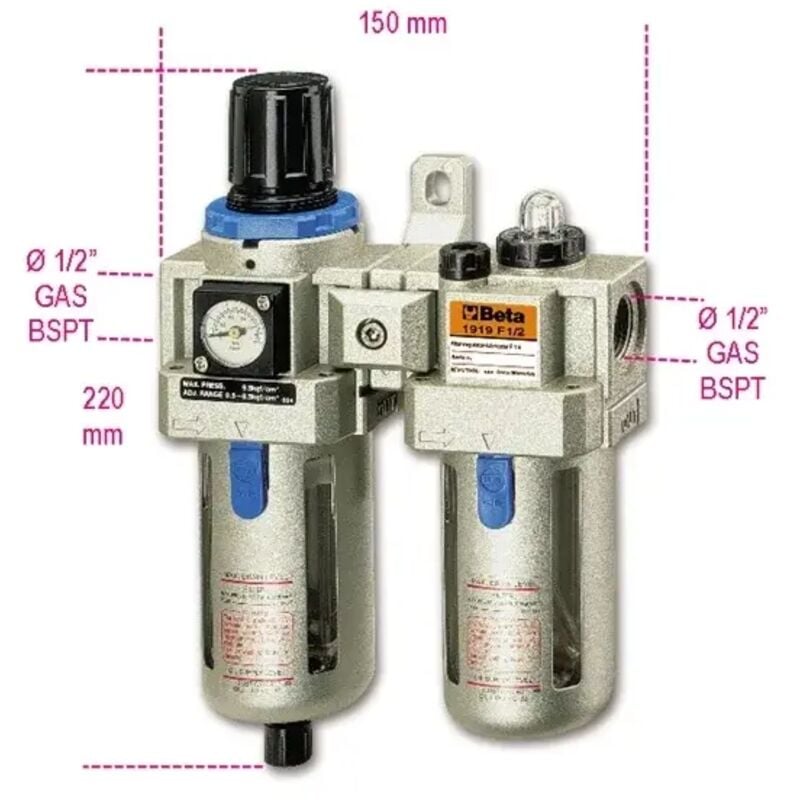 Filtre régulateur lubrificateur Beta 1919f1/2 - 1/2