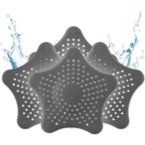 Filtro universale in silicone - 3+1 filtri per capelli gratuiti - Filtro per doccia con raccogli-capelli - Filtro per doccia, lavandino, vasca da bagno e cucina (grigio)