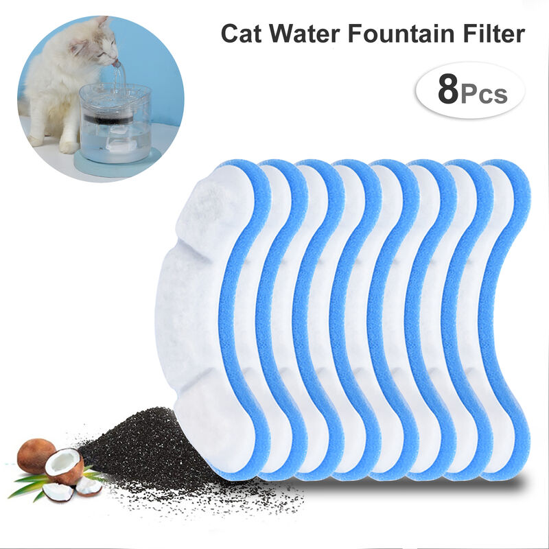 

Filtros de 8 uds para filtros transparentes de fuente de agua de gato de 61OZ / 1.8L, filtro de repuesto de filtro de carbon activado para fuente de