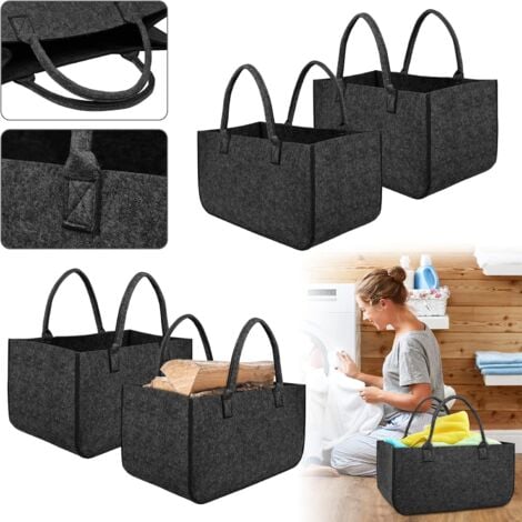 4 Stück Kaminholztasche Filz, Faltbar Groß Kaminholzkorb Filztasche Shopper für Holz Zeitungen Kaminholz Filztasche - Anthrazit NAIZY