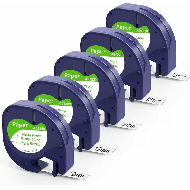 Fimax Compatible DYMO LetraTag Cinta de Papel 91200 12 mm x 4 m Negro sobre Blanco, Recambio para rotuladora Dymo Letratag XR LT-100H LT-100T XM