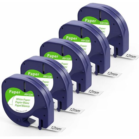 Fimax Compatible DYMO LetraTag Paper Tape 91200 12 mm x 4 m Noir sur blanc, Recharge pour étiqueteuse Dymo Letratag XR LT-100H LT-100T XM (Dymo Letratag Paper White Label Tape S0721510 ) dontodent