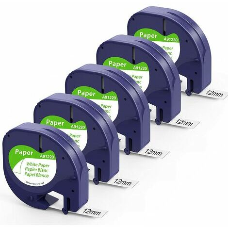 Fimax Compatible DYMO LetraTag Paper Tape 91200 12 mm x 4 m Noir sur blanc, Recharge pour étiqueteuse Dymo Letratag XR LT-100H LT-100T XM (Dymo Letratag Paper White Label Tape S0721510 ) dontodent